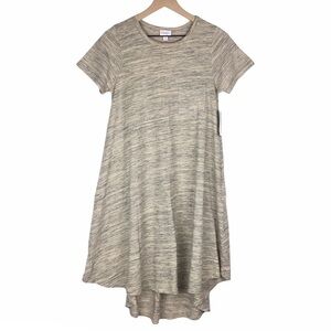 LULAROE Carly Dress Short Sleeve Hi Lo Hem Heathered Swing Lagenlook Modest XS